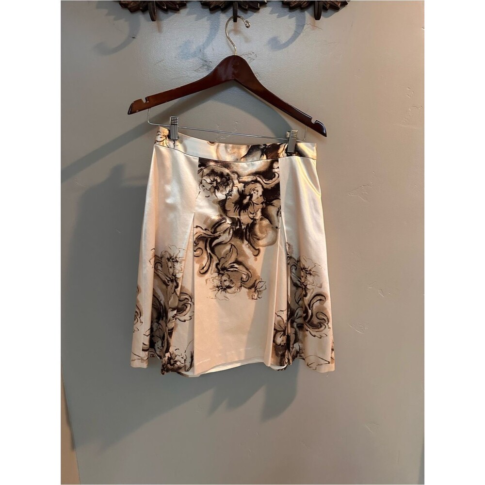 Vintage Banana Republic Cotton & Silk Floral A-Line Skirt in Cream & Brown SZ 4